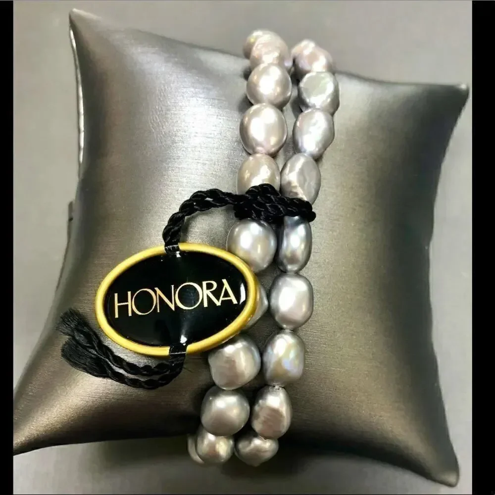 Honora Gray Stretchy Pearl Bracelets (Set of 2)